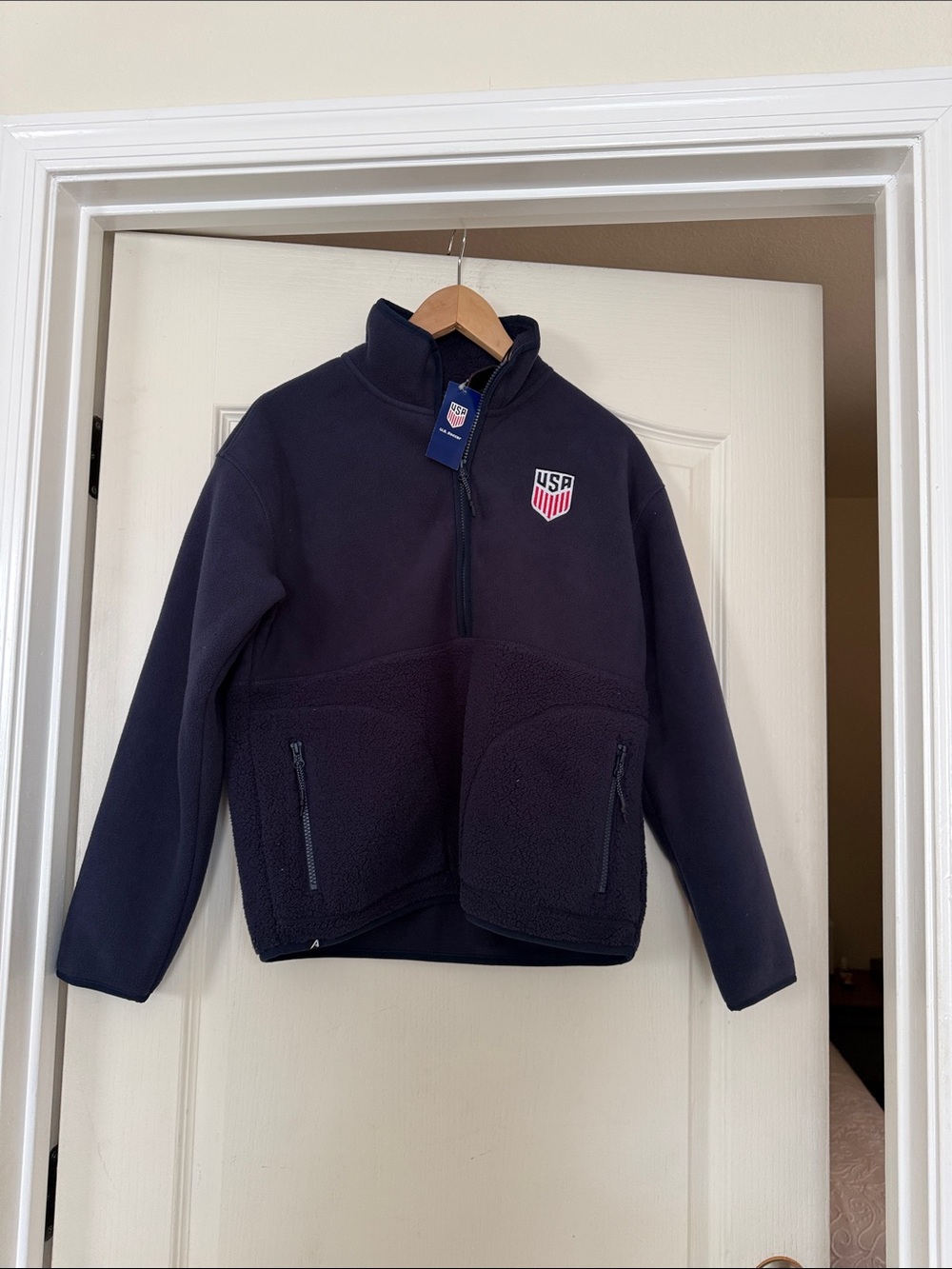 NEW Antigua Navy Teddy Quarter-Zip Jacket with USA Shield